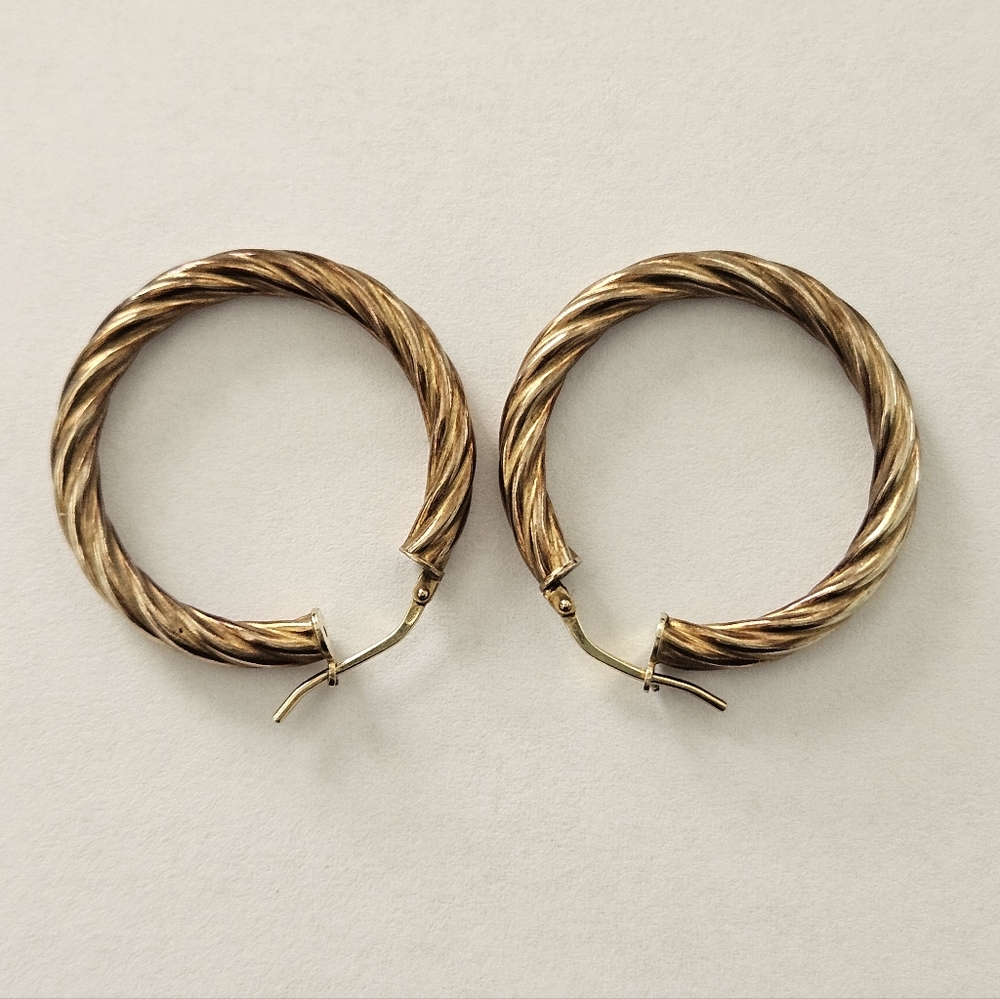 Vintage Sterling Silver Gold Plated Hoop Earrings Retro Bohemian Feminine - Picture 4 of 5